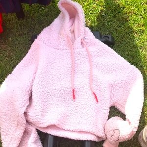 Pink Teddy Crop Hoodie